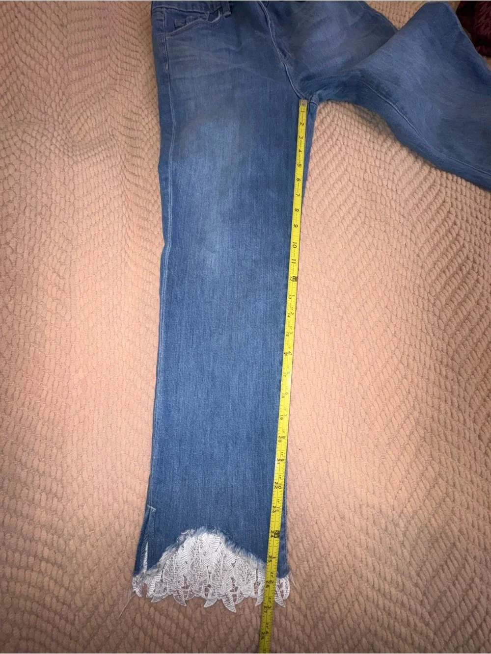 J Brand Ruby High Rise Crop Cigarette Jeans Lace Hem Blue Size 29